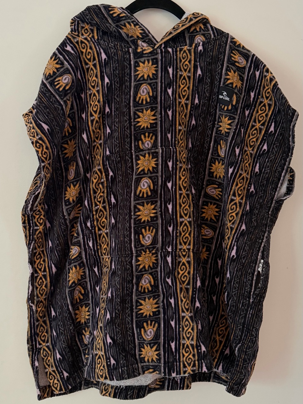 Rip Curl Black, Mustard & Lilac Patterned Hooded Poncho